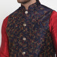 Jompers Men's Solid Dupion Kurta Pajama with Woven Nehru Jacket ( JOKPWC M-D 4013Navy )