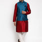 Jompers Men's Solid Dupion Kurta Pajama with Woven Nehru Jacket ( JOKPWC M-D 4017Blue )