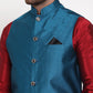 Jompers Men's Solid Dupion Kurta Pajama with Woven Nehru Jacket ( JOKPWC M-D 4017Blue )