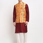 Jompers Men's Maroon Dupion Silk Kurta with Churidar & Nehru Jacket ( JOKPWC M-D 4025Orange )
