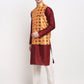 Jompers Men's Maroon Dupion Silk Kurta with Churidar & Nehru Jacket ( JOKPWC M-D 4025Orange )