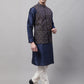 Men Navy Blue Solid Kurta Pyjama with  Brown Woven Design Nehru Jacket