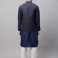 Men Navy Blue Solid Kurta Pyjama with  Silver Woven Design Nehru Jacket