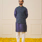 Men Navy Blue Solid Kurta Pyjama with  Green Woven Design Nehru Jacket