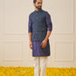 Men Navy Blue Solid Kurta Pyjama with  Green Woven Design Nehru Jacket