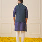 Men Navy Blue Solid Kurta Pyjama with  Green Woven Design Nehru Jacket