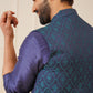 Men Navy Blue Solid Kurta Pyjama with  Green Woven Design Nehru Jacket