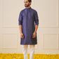 Men Navy Blue Solid Kurta Pyjama with  Green Woven Design Nehru Jacket
