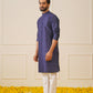 Men Navy Blue Solid Kurta Pyjama with  Green Woven Design Nehru Jacket