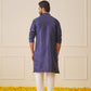 Men Navy Blue Solid Kurta Pyjama with  Green Woven Design Nehru Jacket