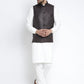 Jompers Men's Solid White Cotton Kurta Payjama with Solid Coffee Waistcoat ( JOKPWC OW-F 4021 Coffee )