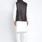 Jompers Men's Solid White Cotton Kurta Payjama with Solid Coffee Waistcoat ( JOKPWC OW-F 4021 Coffee )