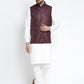 Jompers Men's Solid White Cotton Kurta Payjama with Solid Maroon Waistcoat ( JOKPWC OW-F 4021 Maroon )