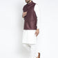 Jompers Men's Solid White Cotton Kurta Payjama with Solid Maroon Waistcoat ( JOKPWC OW-F 4021 Maroon )