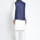 Jompers Men's Solid White Cotton Kurta Payjama with Solid Navy Waistcoat ( JOKPWC OW-F 4021 Navy )