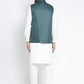 Jompers Men's Solid White Cotton Kurta Payjama with Solid Teal Waistcoat ( JOKPWC OW-F 4021 Teal )