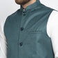 Jompers Men's Solid White Cotton Kurta Payjama with Solid Teal Waistcoat ( JOKPWC OW-F 4021 Teal )