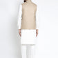 Jompers Men's Solid White Cotton Kurta Payjama with Geometric Waistcoat ( JOKPWC OW-F 4022 Beige )