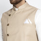 Jompers Men's Solid White Cotton Kurta Payjama with Geometric Waistcoat ( JOKPWC OW-F 4022 Beige )