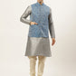 Men's Woven Design Nehru Jacket and Kurta Pyjama Set ( JOKPWC S-D 4020 Blue )