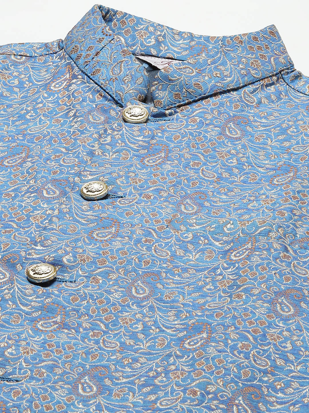 Men's Woven Design Nehru Jacket and Kurta Pyjama Set ( JOKPWC S-D 4020 Blue )