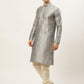 Men's Woven Design Nehru Jacket and Kurta Pyjama Set ( JOKPWC S-D 4020 Blue )