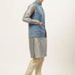 Men's Woven Design Nehru Jacket and Kurta Pyjama Set ( JOKPWC S-D 4020 Blue )