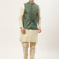 Men's Woven Design Nehru Jacket and Kurta Pyjama Set ( JOKPWC W-D 4028 Green )