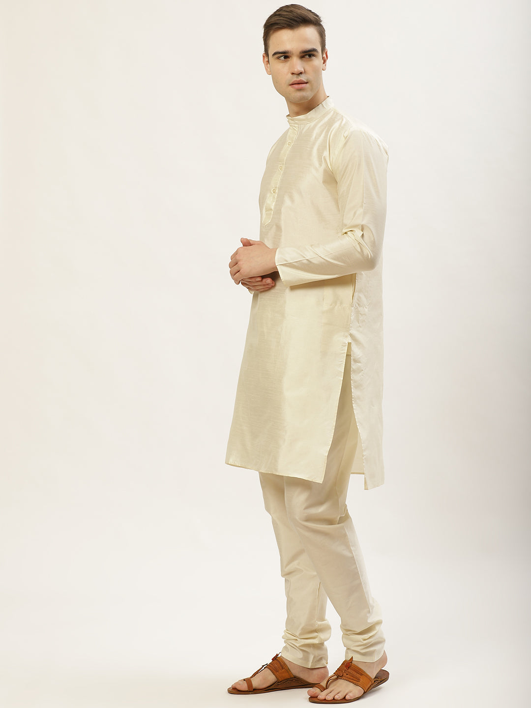 Men's Woven Design Nehru Jacket and Kurta Pyjama Set ( JOKPWC W-D 4028 Green )