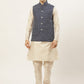 Jompers Men's Embroidered Nehru Jacket & Kurta Pyjama ( JOKPWC W-D 4029Navy )