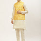 Jompers Men's Ikat Print Nehru Jacket & Kurta Pyjama ( JOKPWC W-D 4030Mustard )