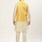 Jompers Men's Ikat Print Nehru Jacket & Kurta Pyjama ( JOKPWC W-D 4030Mustard )