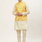 Jompers Men's Ikat Print Nehru Jacket & Kurta Pyjama ( JOKPWC W-D 4030Mustard )