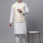 Men off-White Solid Kurta Pyjama with  Golden Woven Design Nehru Jacket