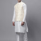 Men off-White Solid Kurta Pyjama with  Golden Woven Design Nehru Jacket