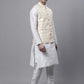 Men off-White Solid Kurta Pyjama with  Golden Woven Design Nehru Jacket