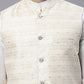 Men off-White Solid Kurta Pyjama with  Golden Woven Design Nehru Jacket
