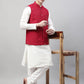 Men White Solid Kurta Pyjama with  Maroon Embroidered Nehru Jacket