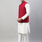 Men White Solid Kurta Pyjama with  Maroon Embroidered Nehru Jacket