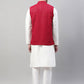 Men White Solid Kurta Pyjama with  Maroon Embroidered Nehru Jacket