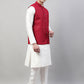 Men White Solid Kurta Pyjama with  Maroon Embroidered Nehru Jacket
