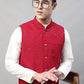 Men White Solid Kurta Pyjama with  Maroon Embroidered Nehru Jacket