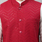 Men White Solid Kurta Pyjama with  Maroon Embroidered Nehru Jacket