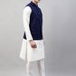 Men White Solid Kurta Pyjama with  Navy Blue Embroidered Nehru Jacket