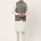 Men's Kurta Pyjama With Charcoal Grey Solid Nehru Jacket (JOKPWC W-F 4033 F )
