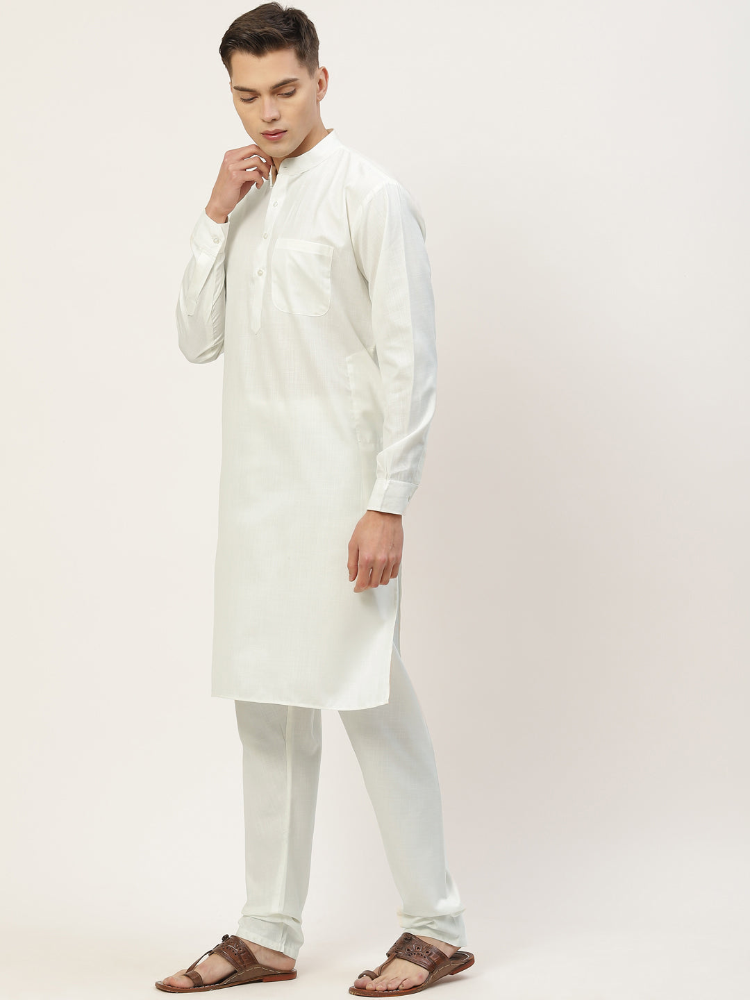 Men's Kurta Pyjama With Charcoal Grey Solid Nehru Jacket (JOKPWC W-F 4033 F )
