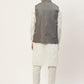 Men's Kurta Pyjama With Charcoal Grey Solid Nehru Jacket (JOKPWC W-F 4033 F )
