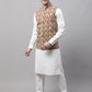 Men off-White Solid Kurta Pyjama with  Olive Printed Nehru Jacket