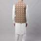 Men off-White Solid Kurta Pyjama with  Olive Printed Nehru Jacket