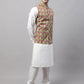 Men off-White Solid Kurta Pyjama with  Olive Printed Nehru Jacket